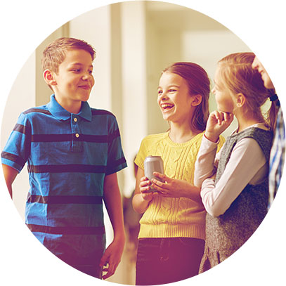 Children together in a hallway